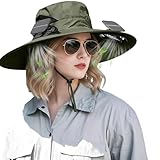 Hat with Fans Solar Power, 2-in-1 UPF 50+ Wide Brim Sun Hat, 2600mAh Rechargeable, 3-Speed Adjustable Fishing Essentials for Camping Hiking Beach Fishing Summer Safari (Army Green)