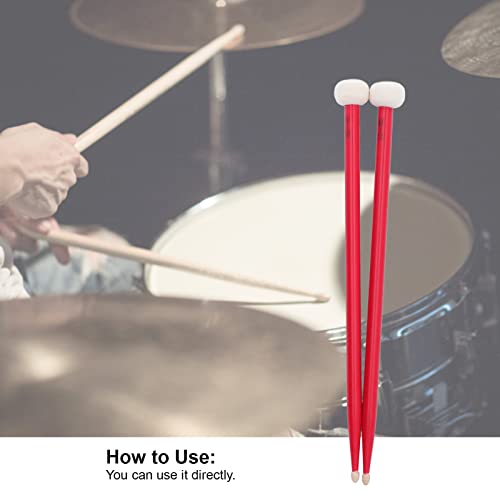 2Pcs Drum Mallet Kit Non Slip Wooden Handle Felt Head Drum Sticks For Bass Drums Timpani Snare Drums(Red) Performance Accessory #TOP4