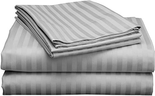 Rajlinen Top Split Sheets For Adjustable Beds - Egyptian Cotton 4Pcs Bed Sheets Split Top King Sheets Flex Head Sheets Split Down 34 Inches From The Top - Light Grey Stripe, Split Head King #TOP2
