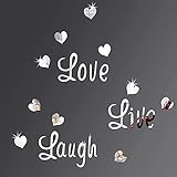 NSR Live Laugh Love Mirror Wall Stickers Silver Butterflies Wall Decals Acrylic Butterfly Letters Quotes Mirror Stickers Set for Home Wall Decor, Window, Art Background Decoration, White, silver