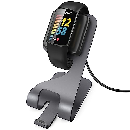 Caricatore Compatibile con Fitbit Charge Luxe con Cavo di USB da 13.7cm per Smartwatch Supporto di Ricarica Magnetico Caricabatterie alluminio - Grigio Siderale