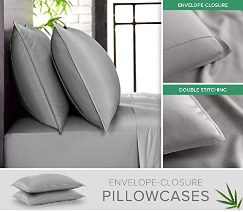 Image of Pure Bamboo Split King Sheets, Genuine 100% Organic Viscose Derived from Bamboo Bed Sheet Set, Soft & Cooling, Double Stitching, 2 Fitted Sheets (Split King, Stone Grey)