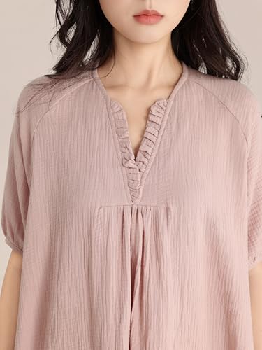 Robe de nuit femme coton froissé col V ample pour l'été - 5