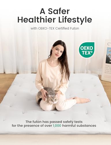 Syrinx Japanese Floor Futon Mattress, Foldable Tatami Sleeping Pad for Adults & Kids, Roll-Up Floor Bed or Bench Cushion - Thumbnail 4