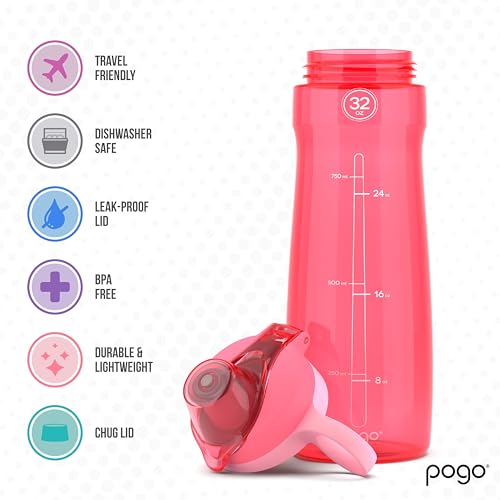 Image of Pogo BPA-Free Tritan Plastic Water Bottle with Chug Lid, 32 Oz, Pink.