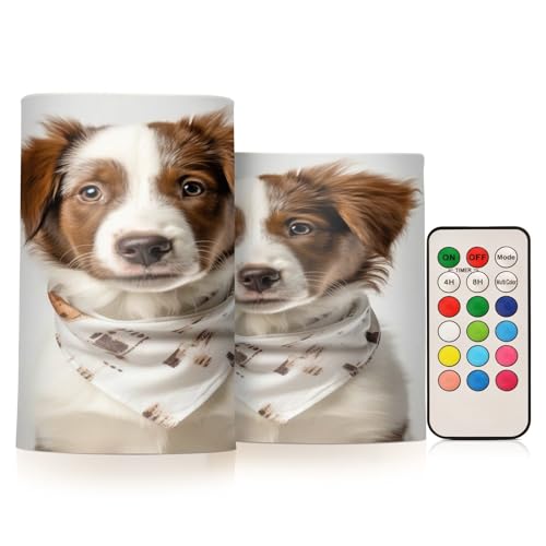 ALAZA Dog (82) Flickering Flameless Candles Battery Operated with Remote Timer,Tea Light Candles LED Pillar Votive Candles Set of 2 for Outdoor Indoor Decorations