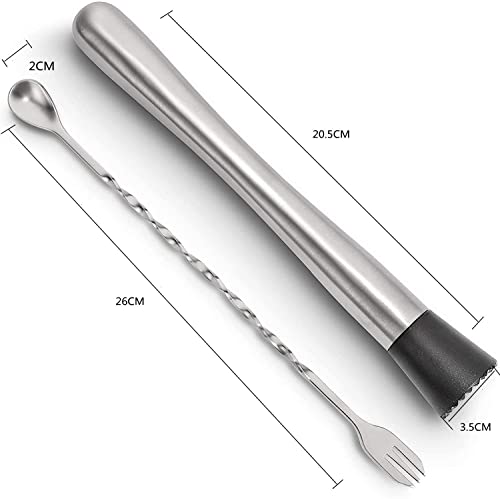 8 Inch Cocktail Muddler And Mixing Spoon, Stainless Steel Cocktail Muddler Home Bar Bartender Tool Barware Set #TOP5