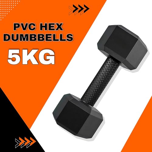 Image of PVC Hex Dumbbells Pack of 2 (5kg*2) Black Color for Home Gym Equipment Fitness Barbell|Gym Exercise|Home Workout, Gym Dumbbells|Dumbbells Weights for Men & Women