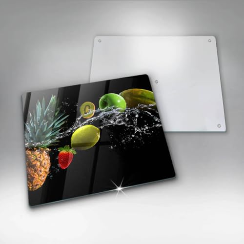 Planche à découper induction 60x52cm en verre et protège-plaque Wallfluent Fruit dans l'eau