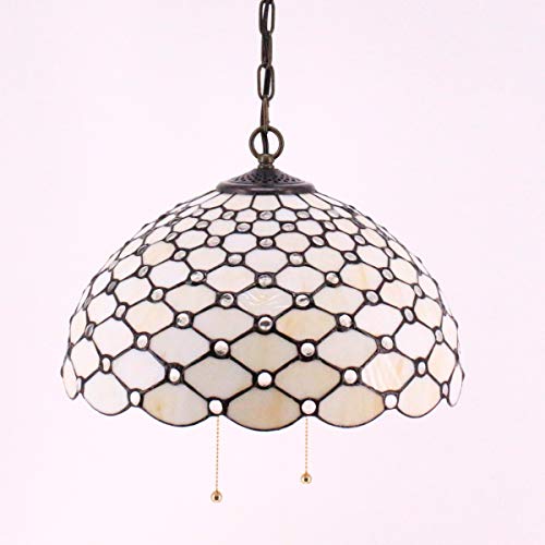 Image of WERFACTORY Tiffany Pendant Light Fixture Stained Glass 16 Inch Hanging Lamp