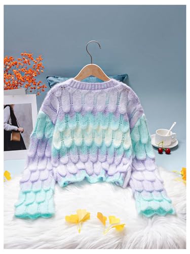 Image of SHENHE Girl's Ombre Cardigan Sweater V Neck Button Downt Knitted Long Sleeve Cardigan Top 10 Years