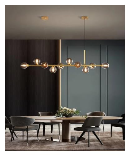 Lustre boule de verre suspendu LED pour table à manger et salon à 10 têtes lumineuses