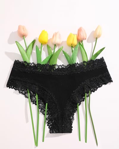 Image of Sth Big Womens Cotton Underwear Sexy Lace Brazilian Panties Soft Breathable Cotton Bikini for Ladies 6 Pack