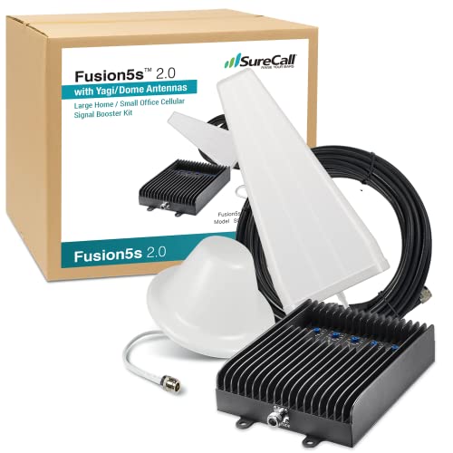 Surecall Fusion5S 2.0 Cell Phone Signal Booster For Home & Office Up To 10000 Sq Ft, Yagi Dome Antennas, Multi-User, 5G/4G Lte, Boosts Verizon, At&T, Sprint, T-Mobile, Fcc Approved, Usa Company #TOP6