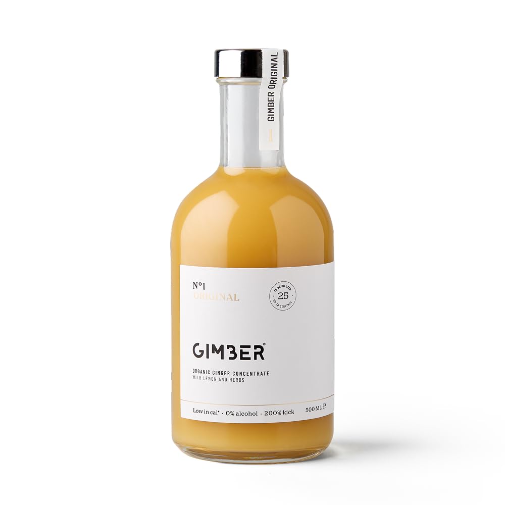 GIMBER Concentrado de jengibre orgánico 500 ml | Bebida orgánica sin alcohol hecha de jengibre, limón y hierbas | Esencia de jengibre premium