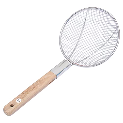 DOITOOL 24cm Diameter Stainless Steel Strainer Kitchen Skimmer Wooden Handle Ideal for Frying Cooking