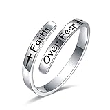 925 Sterling Silver Rings Inspirational Jewelry for Women Faith Cross Ring Gifts for Daughter Teen Girls Friend Faith Over Fear Wrap Open Ring Adjustable (Faith over fear)