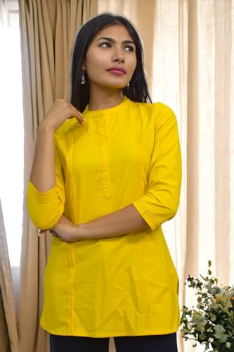 Image of JAIPUR HAND BLOCK Women's Pintuck Plain Short Cotton Kurti|Top STYLE-S91