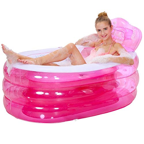 Zhangmeiren Thickening Inflatable Bath Tub Adult Folding Bath Tub Bath Tub Children Plastic Bucket Bath Bucket Bottom Quilted (Color : Pink-B, Size : L)