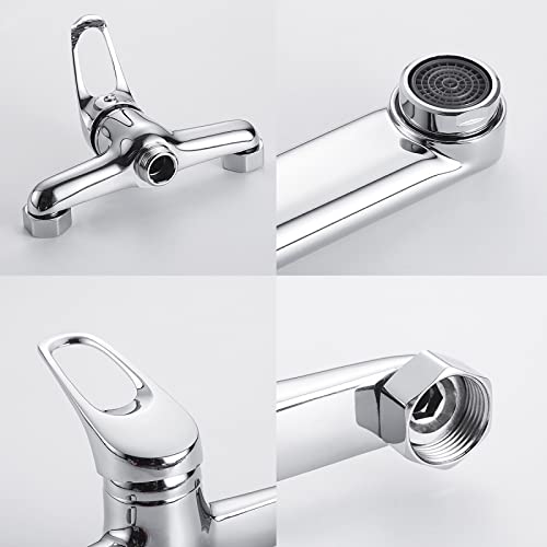 Robinet de cuisine mural chrome monocommande à bec pivotant