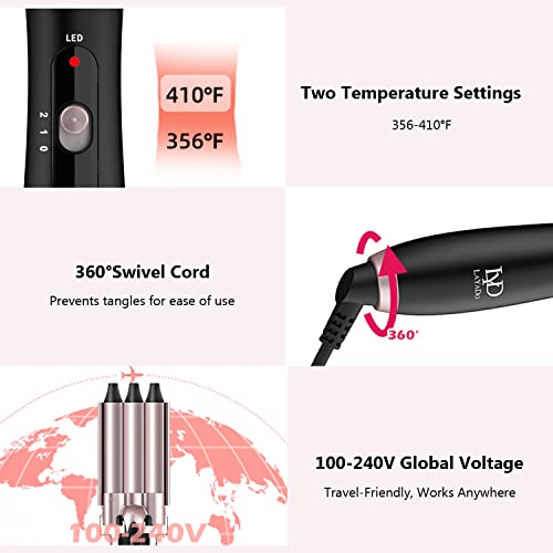 Layado 5 In 1 Curling Iron, Curling Wand Set With 3 Barrel Hair Waver And 4 Interchangeable Ceramic Curling Wand 0.35"-1.25", Two Temperature Adjustments And Instant Heat Up Wand Curling Iron #TOP6