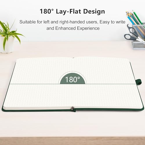 Image of RETTACY Dotted Journal Notebook, 192 Pages, A5 Medium Size (5.7'' x 8.3'') | Leather Hardcover, 100 GSM Thick Paper, for Journaling, Planning, Tracking (Dark green)