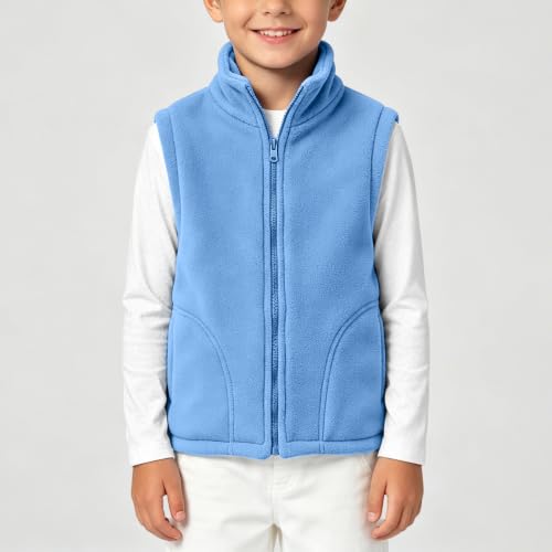 Boys and Girls Fleece Vest Zip Up Mock Neck Sleeveless Jacket | Fuzzy Vests Lightweight Plain Kids Fall Winter Warm Outwear with Pockets - image 4