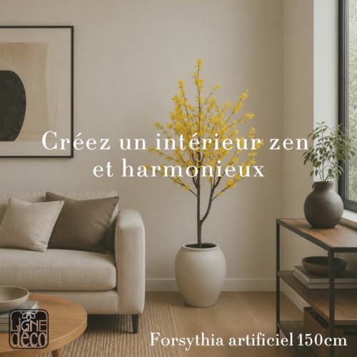 Ligne Déco – Forsythia Artificiel 150cm | Plante Artificielle Pot Plastique Noir Intérieur Imitation Terre – vue 6