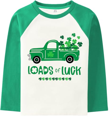 Kids St.Patrick's Day Shirt for Boys Clover T-Shirts Long Raglan Sleeve Irish Tees Lucky Shamrock Tops 2-7T