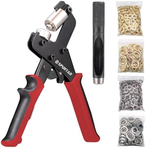 Spurtar Grommet Tool Kit 3/8'' Handheld Grommet Kit Magnetic Eyelet Tool with 10mm Hollow Punch and 500pcs Eyelets for Leather Fabric Belt Tarp Tent Bag Curtain Cardboard