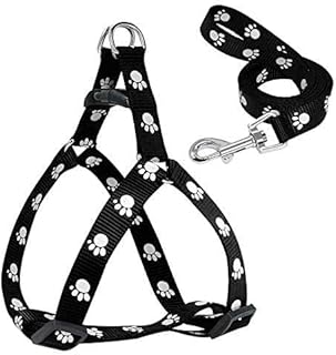 15 MM Puppy Cotton Harness & Leash Set for Small & Medium Dog Breeds Paw Print (Black- White Color)-picture-31