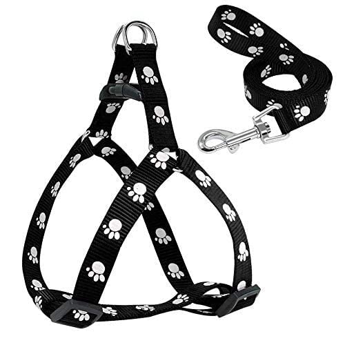 PSK PET MART 15 MM Puppy Cotton Harness & Leash Set for Small & Medium Dog Breeds Paw Print (Black- White Color) (B08W2DGXGD) Amazon Price History, Amazon Price Tracker