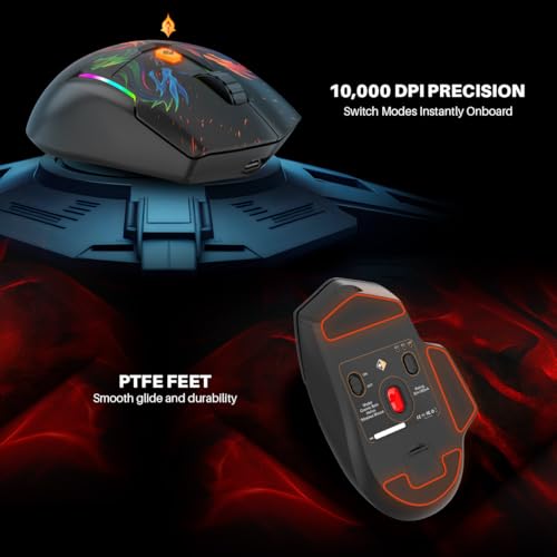 Image of Cosmic Byte Helios Tri-Mode Wired + 2.4GHz Wireless + Bluetooth Gaming Mouse | 10,000 DPI | 1000Hz Polling | Huano 10M | 5 Programmable Buttons | RGB | Lightweight 81g | PTFE | Software (Dragon Black)