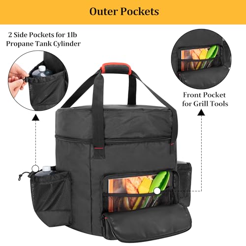 samdew Stove Carry Bag Compatible with Coleman 4-in-1 Portable Propane Camping Stove, Outdoor Grill Storage Case with Pockets for Grill Tools, for Camping, Tailgating, Grilling, Bag Only