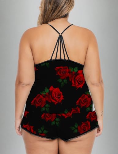 Image of Women Plus Size Pajamas Cami Shorts Set Nightwear Sexy Lace Lingerie Sleepwear