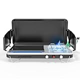 ROVSUN 2-in-1 Portable Camping Stove & Propane Grill with Enamel Griddle & Piezo Igniter, Tabletop Camp Stove with Built-in Handle, Wind Panel & Regulator for Camping, Tailgating, Grilling (Black)