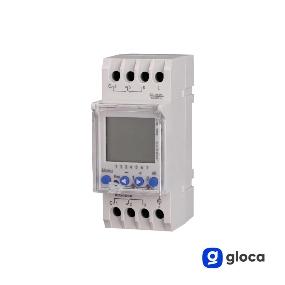 gloca Interruptor astronómico horario 16 A/230 V 2 módulos DIN 2 canales