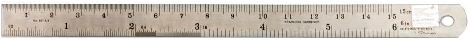 Kristeel Shinwa 6" 150 mm Rigid English Metric Satin Chrome Stainless Steel Machinist Engineer Ruler / Rule with Conversion Table Model 401 A5