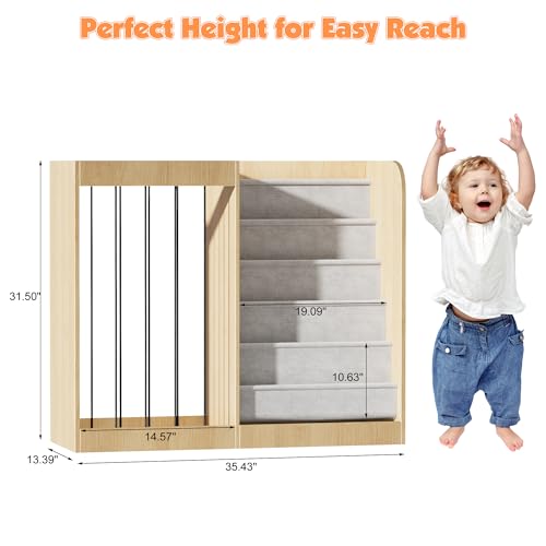 Image of NACHES Kids Bookshelf with Stuffed Animal Zoo Net & Sling Rack