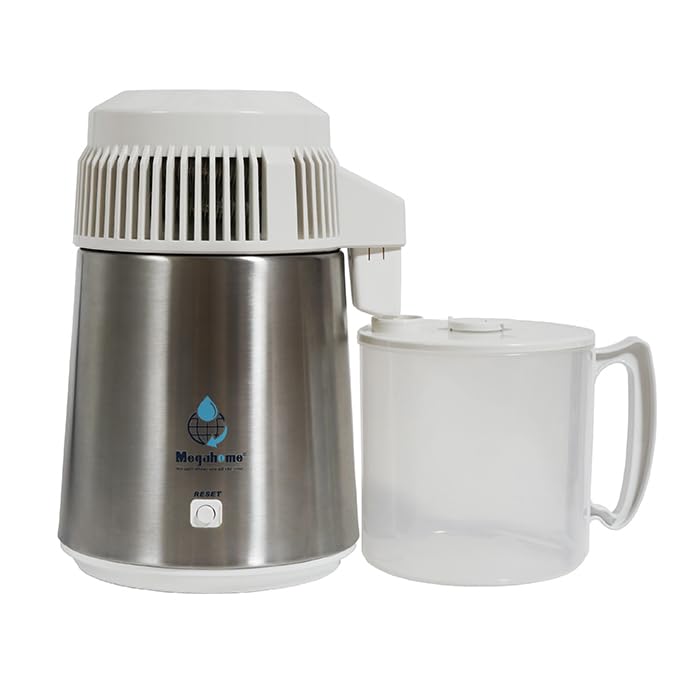 メガキャット 蒸留水器（蓋：白色・本体：ステンレス）新ガラス容器 