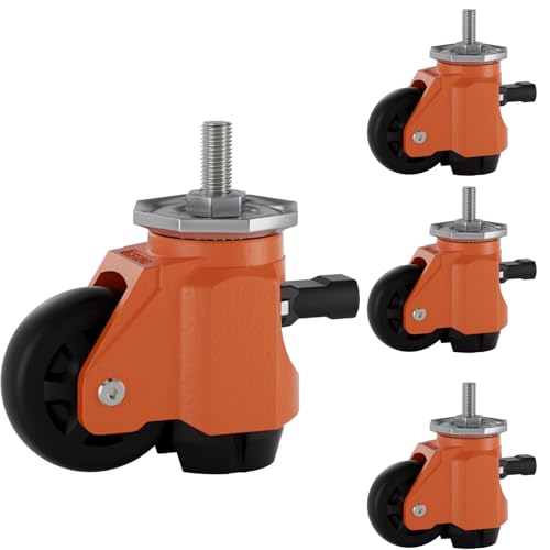 Stem Leveling Casters Wheel with Ratchet Handle Height Adjustable Caster, 1/2 Inch and M12 Stem Size, Set of 4 Total Load 1400 Lbs Heavy Duty Industrial Retractable Casters -T70