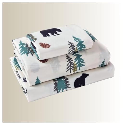 AMAJY Rustic Style Woodland Bear Pine Tree Pinecone Ultra Soft Cabin Lodge Decor Bed Sheet and Pillowcase Set (Queen (U.S. Standard))