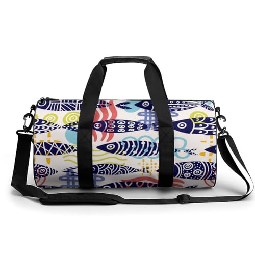 Duffel bag poisson abstrait de 45x23x23cm, sac de sport gym compact et résistant