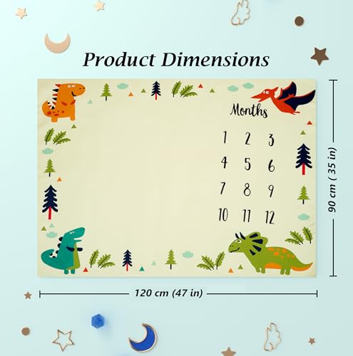 Image of Monthly Milestone Blanket Dinosaur Design | 1-12 Months | Ultra-Soft & Skin-Friendly | Ideal for Newborn Boys & Girls | Perfect Baby Growth Tracker & Photoshoot Prop