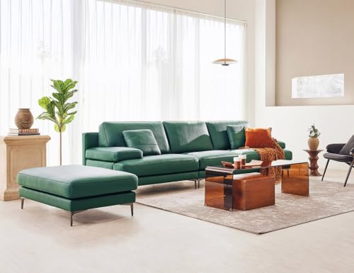 Image of Fabrique Belight Leatherette 4 Seater with Puffy Moden Design Teal Green Sofa Set | Comfortable Furniture for Home Office & Living Room | Easy to Move with Stainless Steel Legs