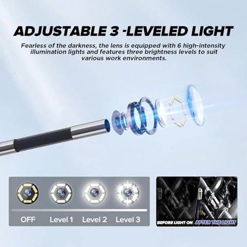 Endoskopkamera mit 0,24 Zoll / 6,25 mm gelenkiger Sonde, zweiseitig schwenkbares Borescope IP67 wasserdichtes flexibles Inspektionsendoskop für Flugzeugmechanik & Kfz-Motoren (N100)