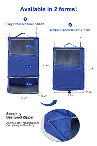 Elezay Hanging Packing Cubes Transformable Garment Closet Organizers Storage For Suitcases Carry On Luggage Compression Travel Bag With Shelves For Hotel Wardrobe Camper Accessories X-Large, Blue #TOP3