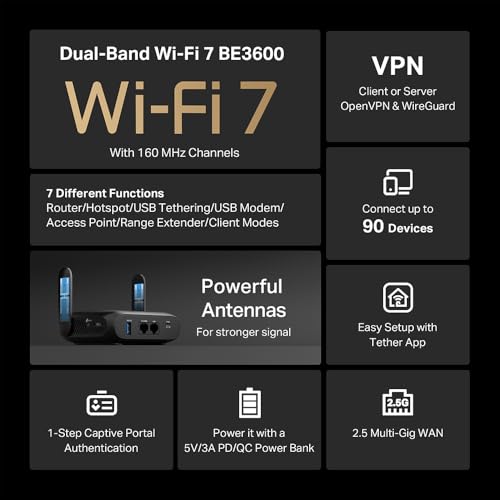 image for TP-Link BE3600 Wi-Fi 7 Portable Travel Router TL-WR3602BE | Dual-Band,