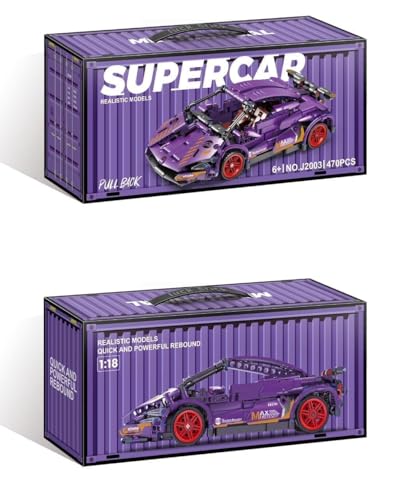 Image of 1:18 Scale Racing Car Building Block Set - Pull Back DIY Assembly Supercar Model | Compatible Bricks Toy for Kids, Adults, Collectors & Racing Car Lovers (Purple Lamborghini)