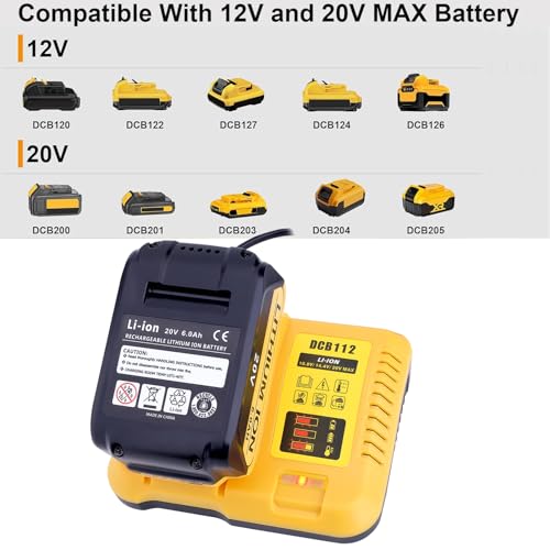 Qbmel DCB112 Battery Charger Replacement for Dewalt 12V 20V MAX Lithium-Ion Battery Charger DCB105 DCB107 for DCB201 DCB200 DCB208 DCB206 DCB204 DCB203 DCB612 DCB609 DCB606 Tool Batteries
